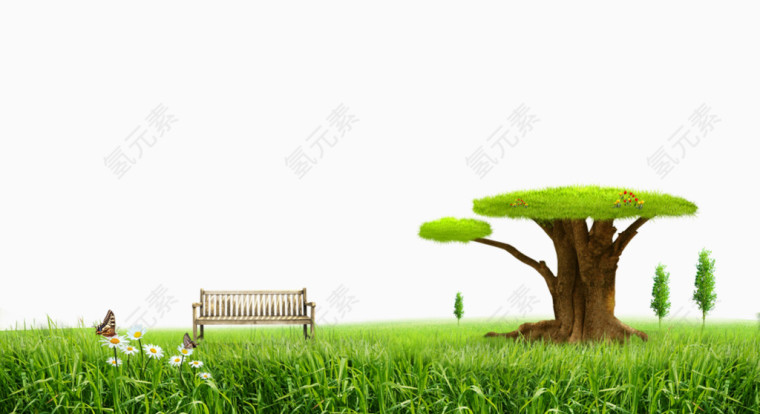 草地树木免抠素材