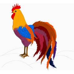 矢量手绘彩色大公鸡