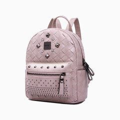 粉色纯色铆钉编织双肩包轴测图