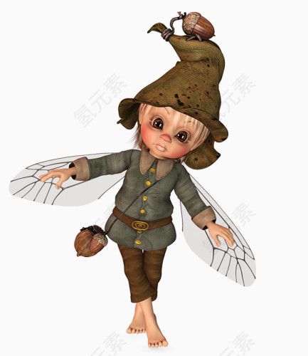 手绘带翅膀小男孩