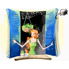 卡通打开窗户插画图案