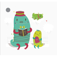 矢量给孩子讲故事的怪兽爸爸