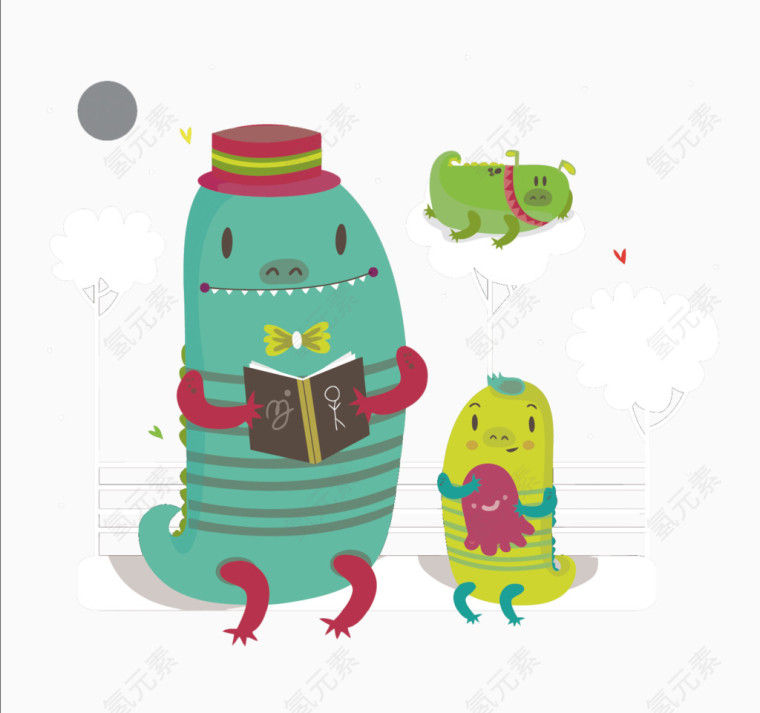 矢量给孩子讲故事的怪兽爸爸