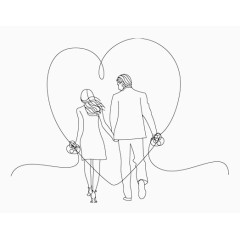 卡通线条爱心情侣