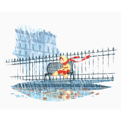 手绘下雨街道孩子