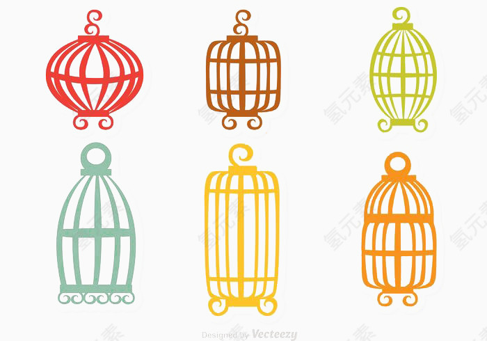 多彩复古鸟笼矢量素材