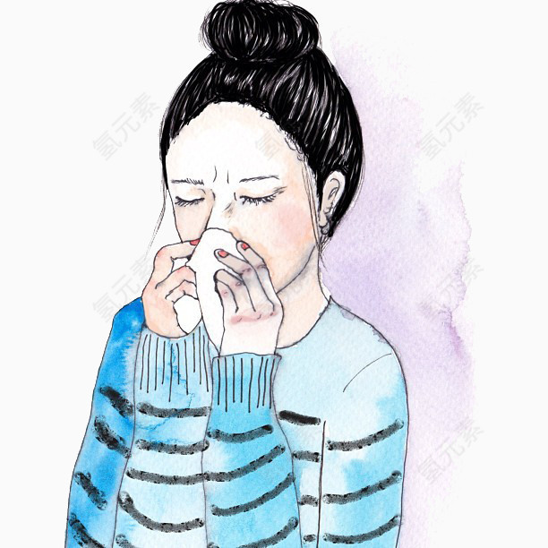 感冒的女孩插画素材