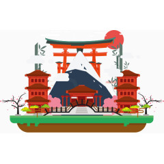矢量扁平日本建筑