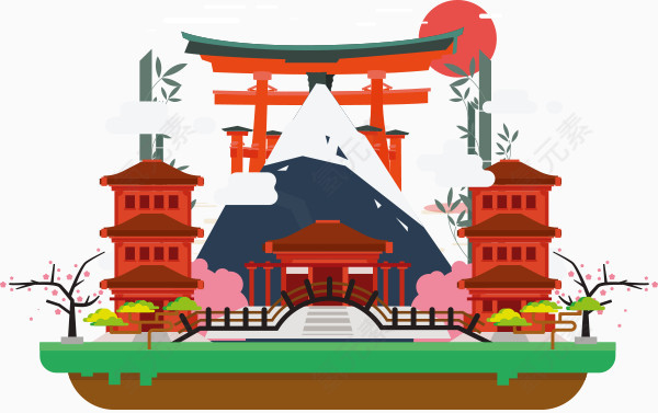 矢量扁平日本建筑