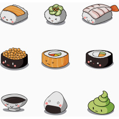 矢量手绘寿司和饭团