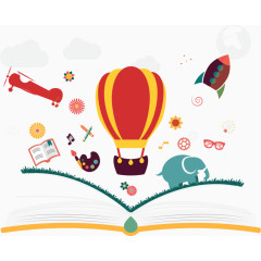 矢量书本上的热气球