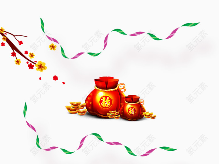 节日福袋彩带金元宝免扣素材