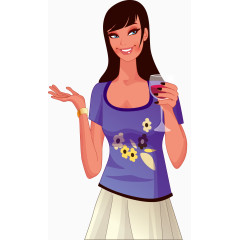 红酒美女矢量图