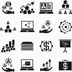 扁平简洁的商务金融办公ppt常用纯色图标