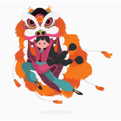 橙色中国风舞狮装饰图案