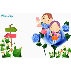 矢量花朵上的儿童