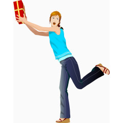 卡通手绘现代时尚抢礼物美女