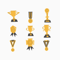 扁平化奖杯与奖牌矢量素材