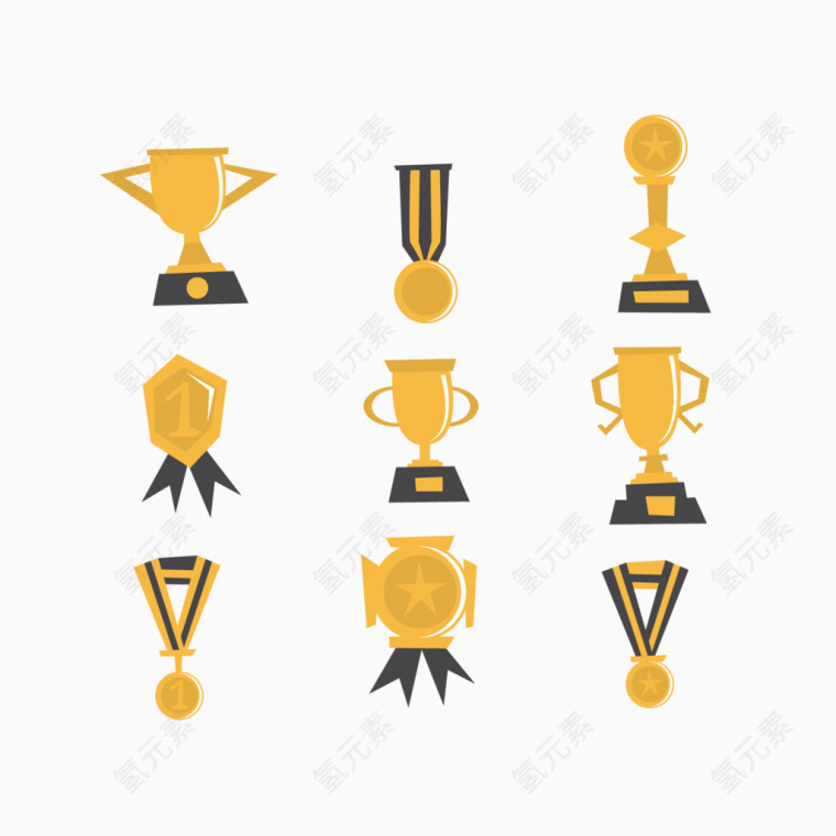 扁平化奖杯与奖牌矢量素材