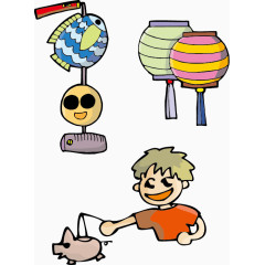 矢量手绘元宵节放灯笼猜灯谜