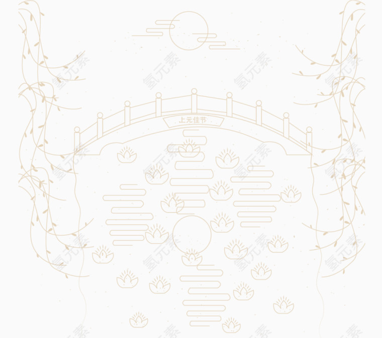 手绘线条拱桥