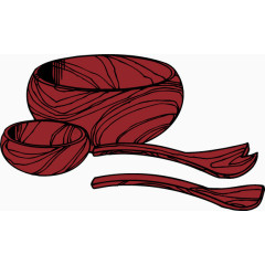 卡通红色木质碗餐具矢量