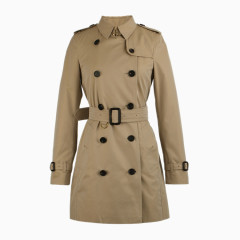 秋冬翻领双排扣收腰棉质风衣