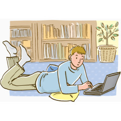 卡通人物趴着玩电脑