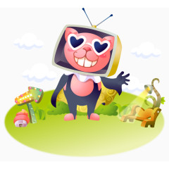 机器人草地春季卡通海报促销素材