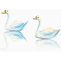 手绘油画天鹅风景