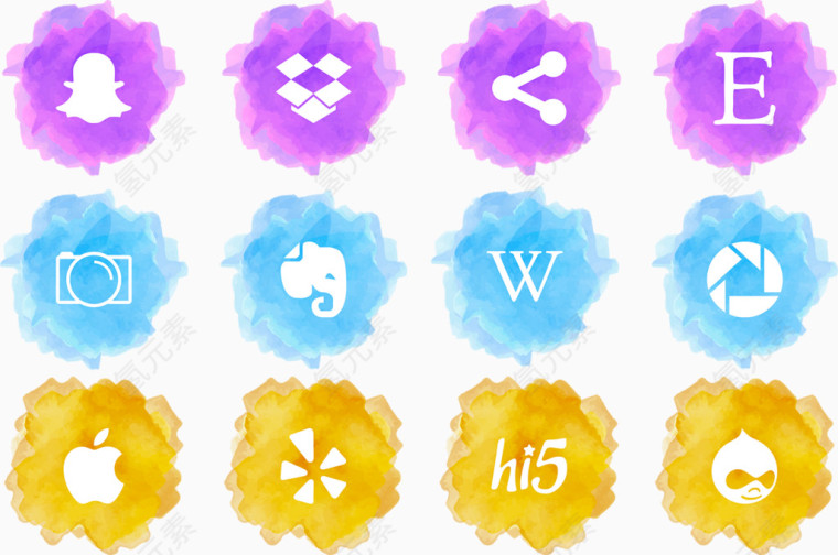欧式彩色水彩矢量图标
