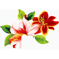 中国风油画花朵红花绿叶