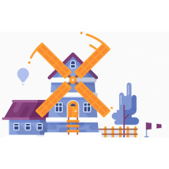 扁平化插画风车元素