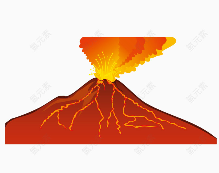手绘矢量火山喷发