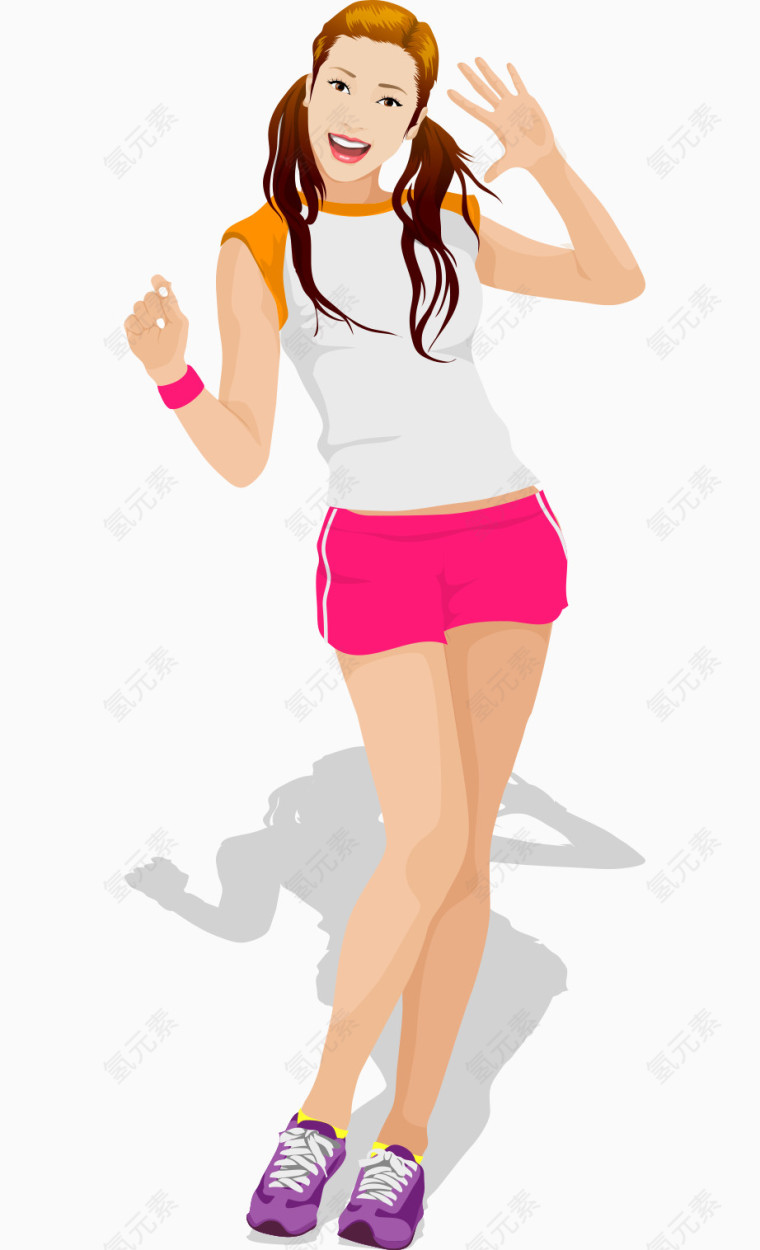 卡通手绘辫子运动装美女