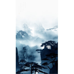 深蓝色晕染山水