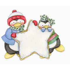 抬着海星的两只小企鹅