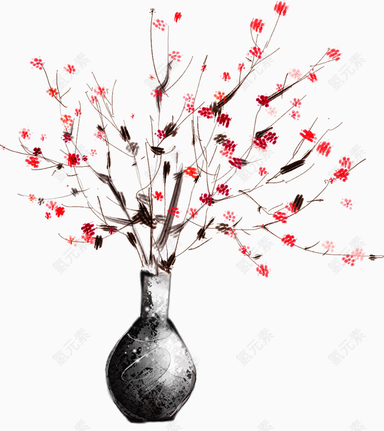 手绘花瓶梅花
