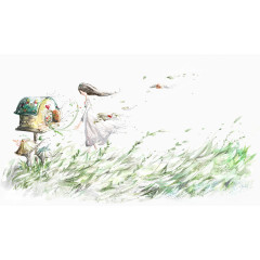 信箱与卡通手绘女孩