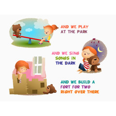 卡通女孩和小熊玩耍