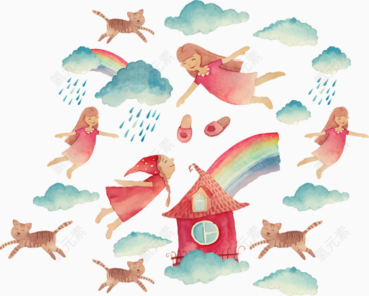 唯美彩虹雨天小女孩背景