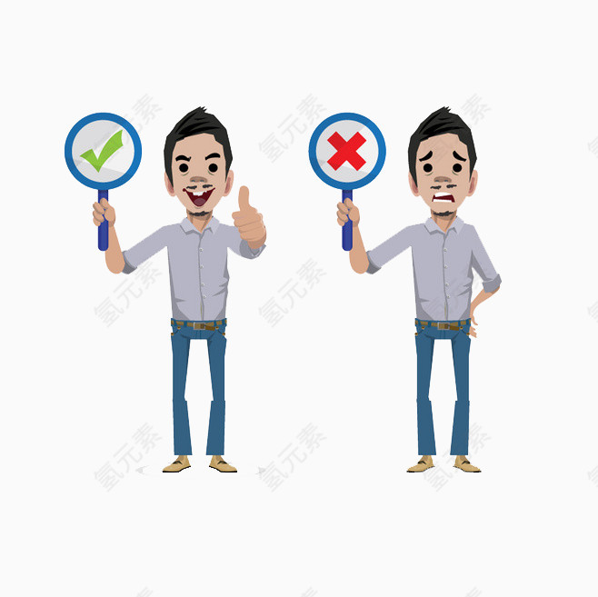 卡通男拿着指示牌