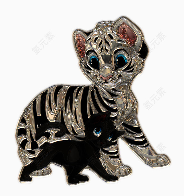 小老虎和小猫琉璃装饰品