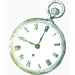手绘卡通欧式绿色怀表
