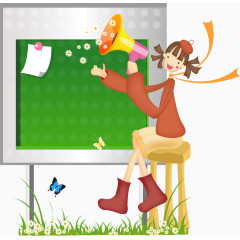 卡通矢量拿着喇叭的小女孩儿