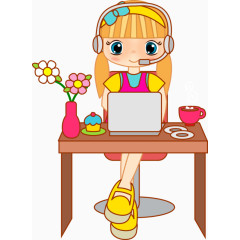 卡通动画美女电脑客服