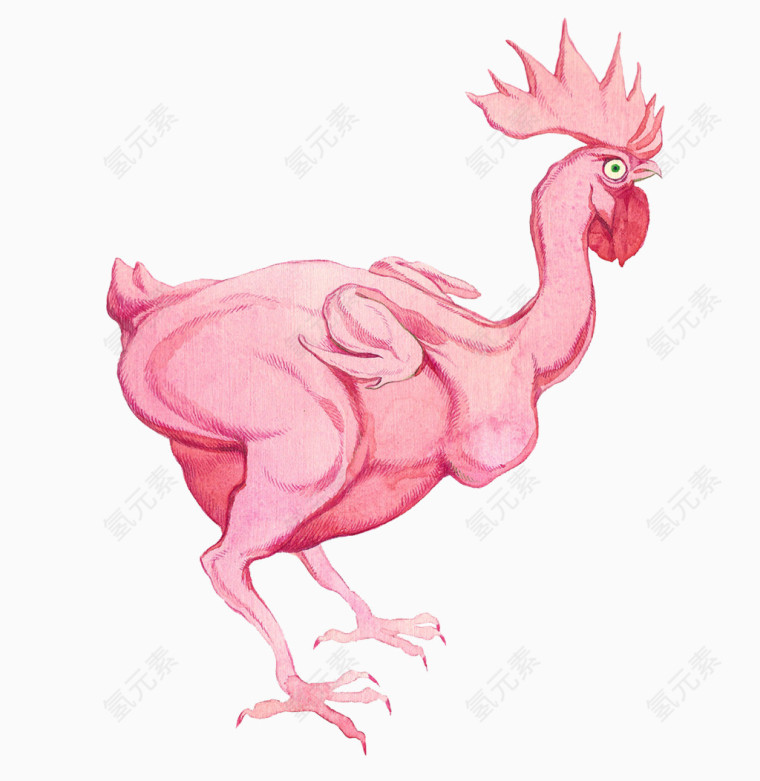 创意手绘粉色公鸡