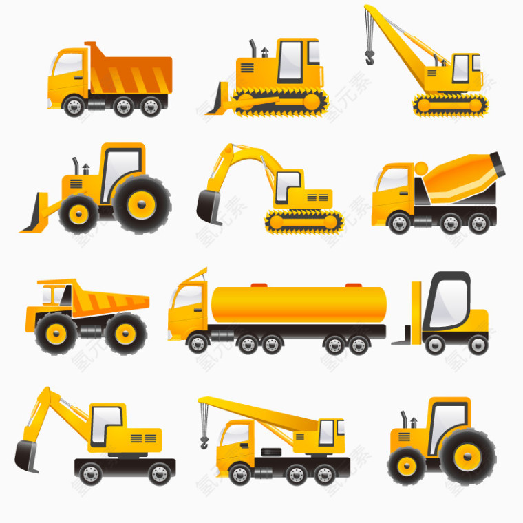 12种工程车矢量图