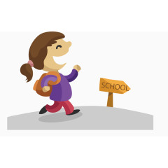 去上学的小女孩矢量图