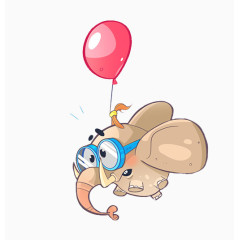 卡通气球带小象飞行